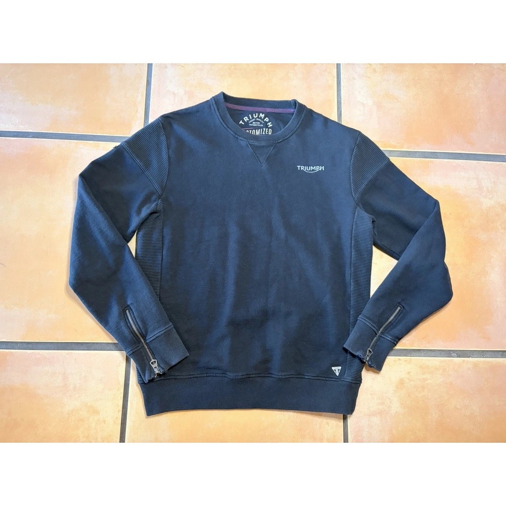 Vintage Y2K Triumph Motorcycles Ribbed Pullover - Sleeve Zippers  - Metal Badge